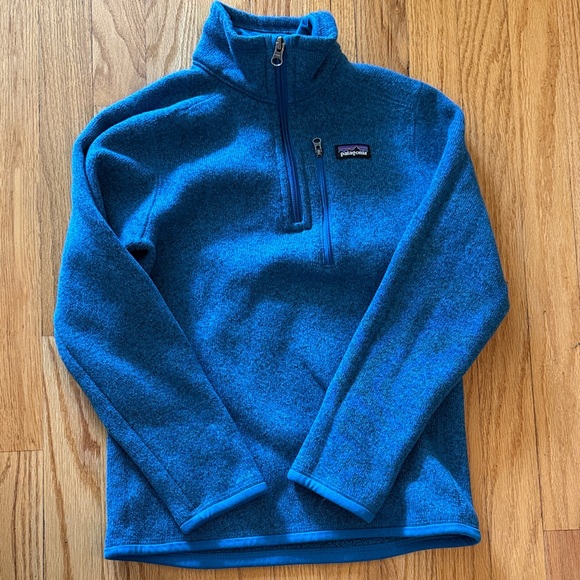 Patagonia youth M or 10 Teal blue Quarter-Zip Fleece great pre owned condition - Picture 1 of 5